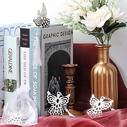 Metal Angel Bookmark with Silky Bookmark Tassels Angel Ornaments Christmas Tree Ornaments with Organza Bags for Book Lovers Collection Christmas Wedding Party Favors(80 Pieces)