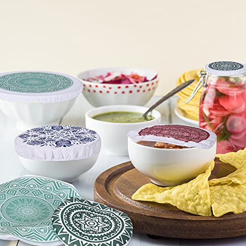10 Pieces Bowl Covers Reusable in 5 Size Stretch Cloth Fabric Bowl Covers Elastic Food Storage Covers Cotton Bread Bowl Covers Reusable Lids for Food, Fruits, Leftover (Rustic Style)