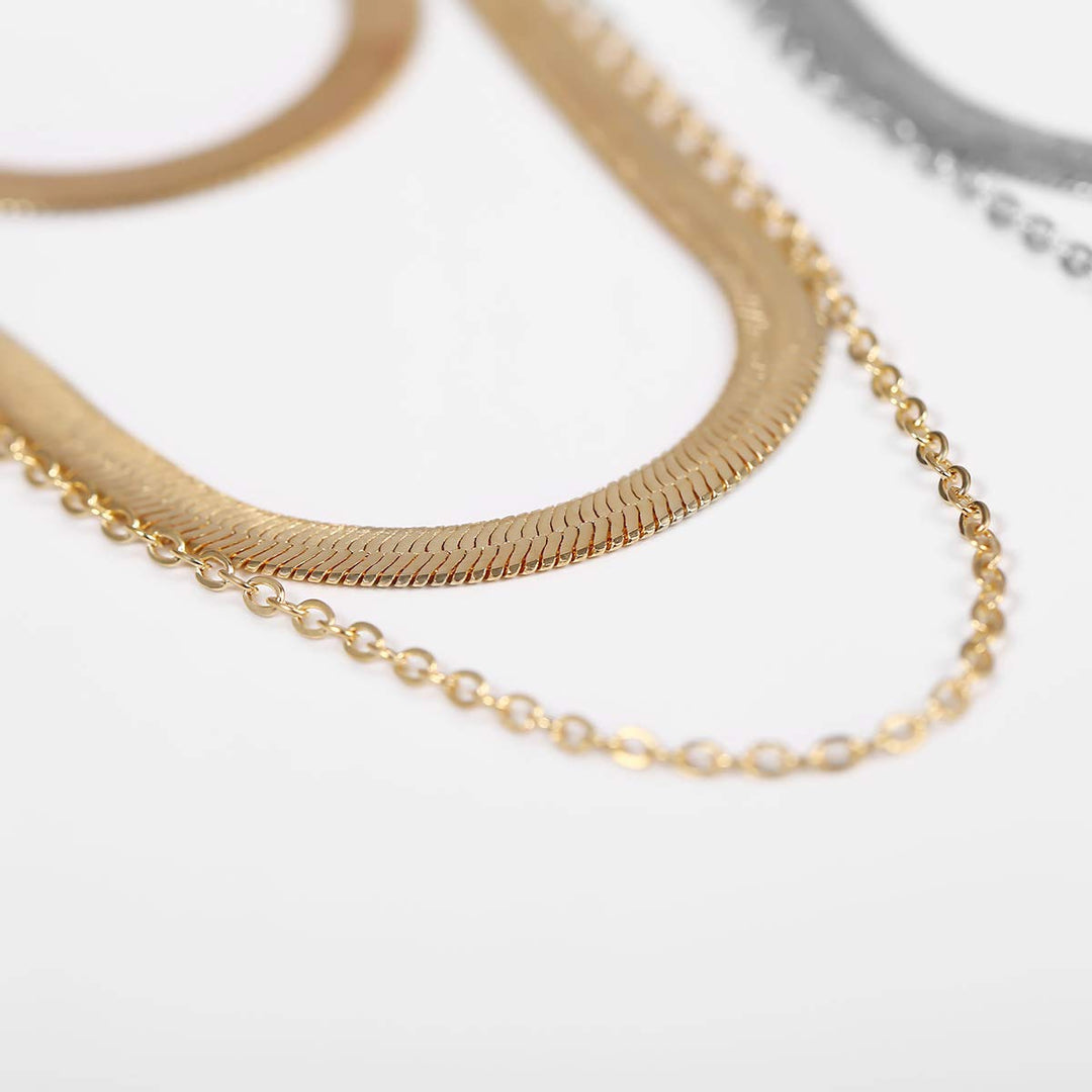 Italian Layered Flat Herringbone Chain Choker Necklace Snake Magic Necklace Prom Party Festival Accessories for Women(Gold)
