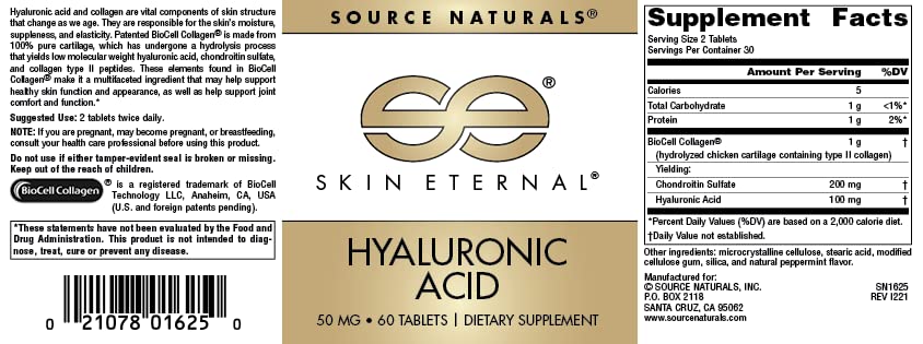 Skin Eternal Hyaluronic Acid, 50mg - 60 Tablets