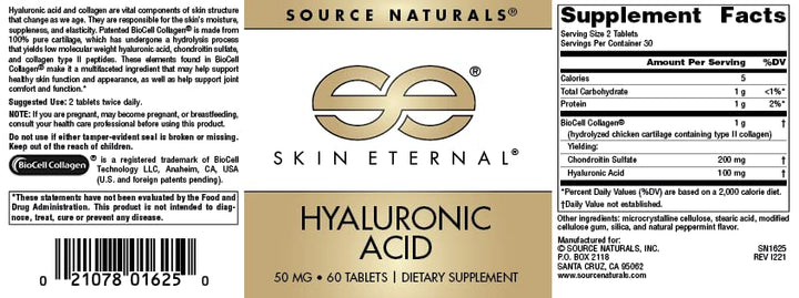 Skin Eternal Hyaluronic Acid, 50mg - 60 Tablets