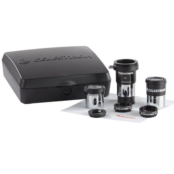 8 Piece Telescope Accessory Kit – Eyepieces, 2X Barlow Lens, Colored Filters, Moon Filter and Sturdy Carry Case