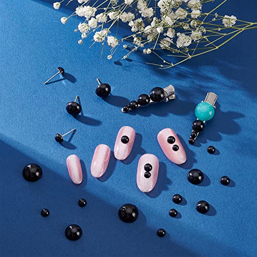 Black Flat Backed Pearls, 690pcs Half Round Pearl Beads 6 Sizes Pearl Cabochon for DIY Scrapbook Phone Case Wedding Decor Hair Nail Accessory Eye, 4/5/6/8/10/12mm