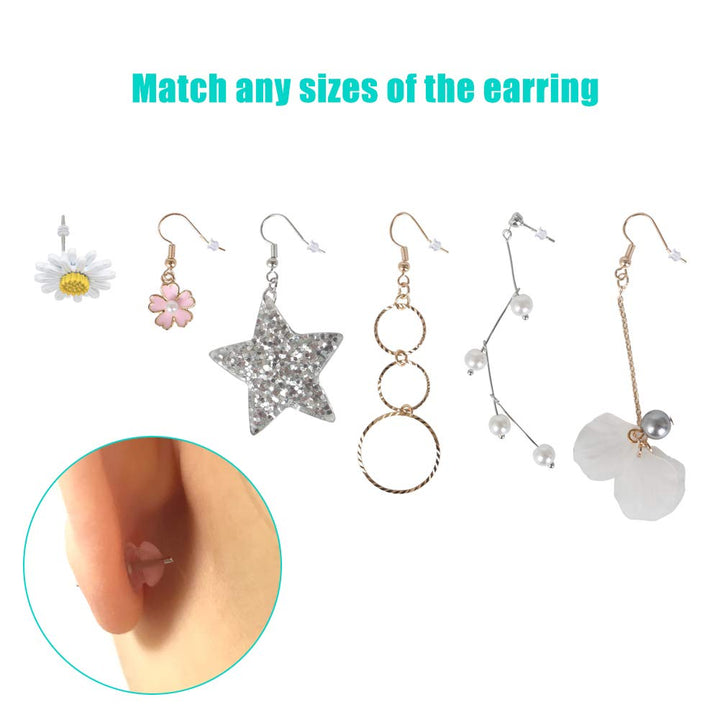 Premium Upgrade Soft Silicone Earring Backs, Hamburger Shaped Earring Safety Backs Clear Bullet Eearring Backs, Earring Backs Stopper with Jewelry Cleaning Cloth