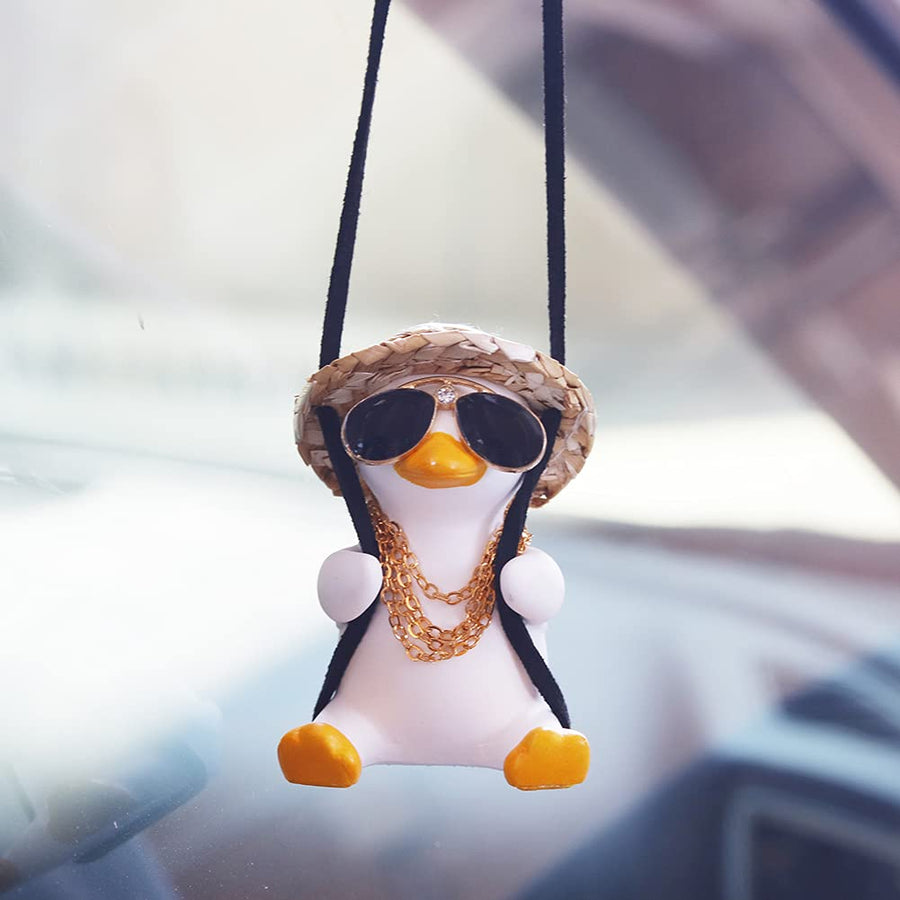 Car Mirror Hanging Accessories, Cute Swinging Duck Car Ornament Dashboard Decorations (Mirrors Sunglasses Duck)
