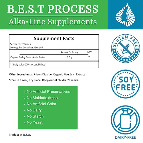 Alka•Green Tablets Best Process Alkaline — Nutrient Dense Organic Barley Grass Supplement — Natural Source of Enzymes & Amino Acids