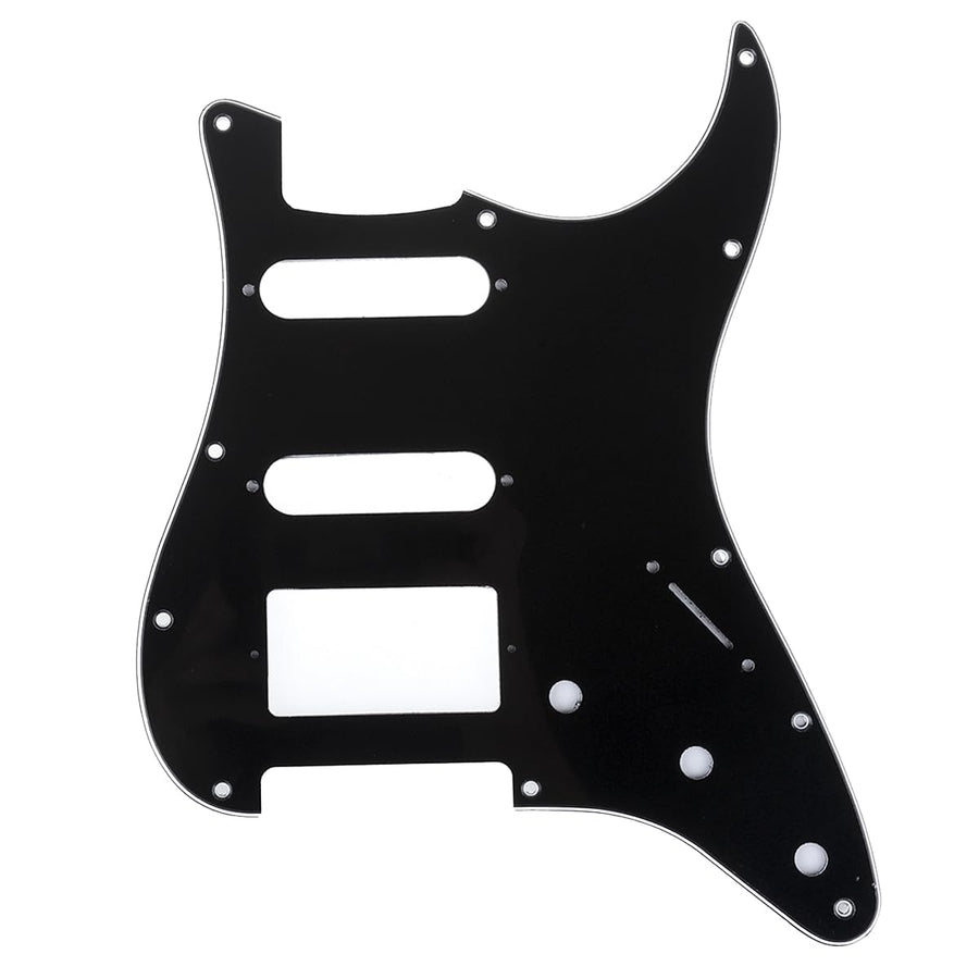 Pro 11-Hole Modern Style Strat HSS Pickguard for American Stratocaster Guitar, 3Ply Black