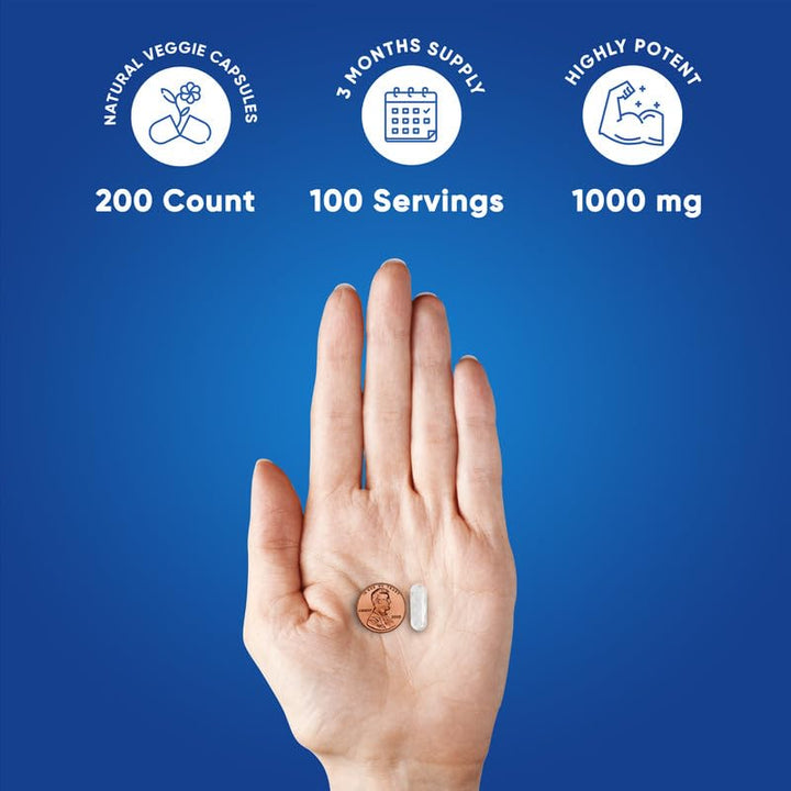 Acetyl L-Carnitine 1000mg Capsules - 200 Easy to Swallow Veggie Capsules - Acetyl l Carnitine Supplement Helps Support Focus, Brain Function, and Energy