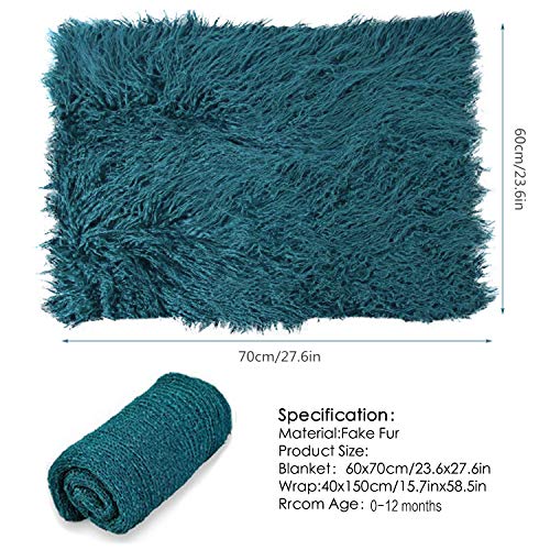 4 Pcs Newborn Photography Props Outfits- Baby Dark Green Long Ripple Wrap and Toddler Swaddle Blankets Photography Mat with Cute Headbands for Infant Boys Girls(0-12 Months)