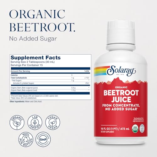 Solaray Organic Beetroot Juice from Concentrate | Supports Healthy Energy, Heart & Brain Function | 16 fl oz, 16 Servings