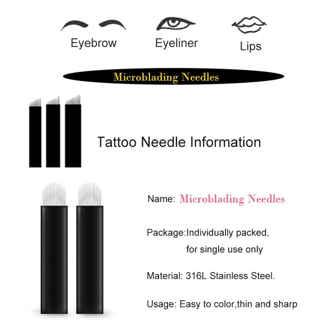50pcs Black Microblading Needles 12U,14U,16U,18U,7F,12F,14F,16F,18F,21F. 0.18mm Blade Permanent Makeup Tattoo Needle for Manual Pen (18F)