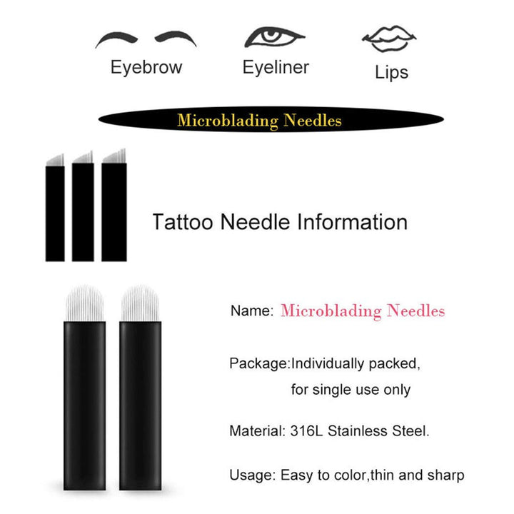 50pcs Black Microblading Needles 12U,14U,16U,18U,7F,12F,14F,16F,18F,21F. 0.18mm Blade Permanent Makeup Tattoo Needle for Manual Pen (18F)
