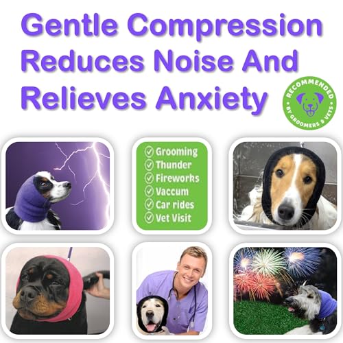 Happy Hoodie The Original Dog & Cat Calming Band, Anxiety Relief/Noise Protection-Grooming-Thunder-Fireworks (Large, Purple)