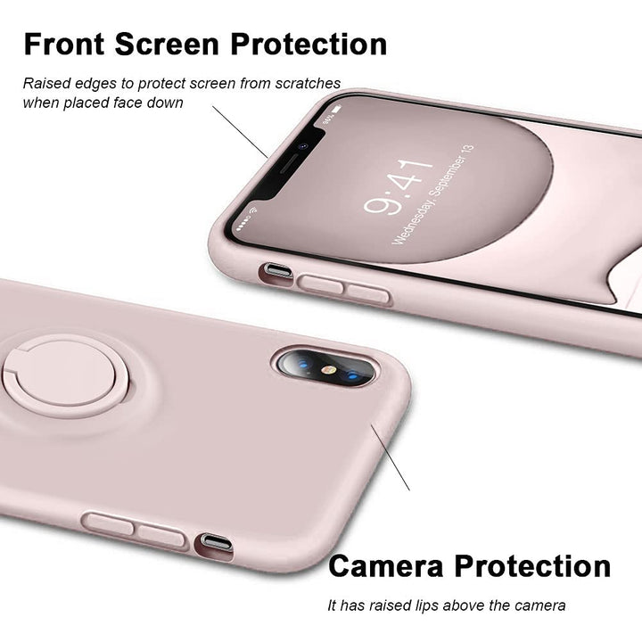 for iPhone Xs Max Case with Kickstand | Baby Grade Liquid Silicone | 10ft Drop Tested Protective, Microfiber Lining Shockproof Full-Body Cover Case for iPhone Xs Max(Pink Sand)