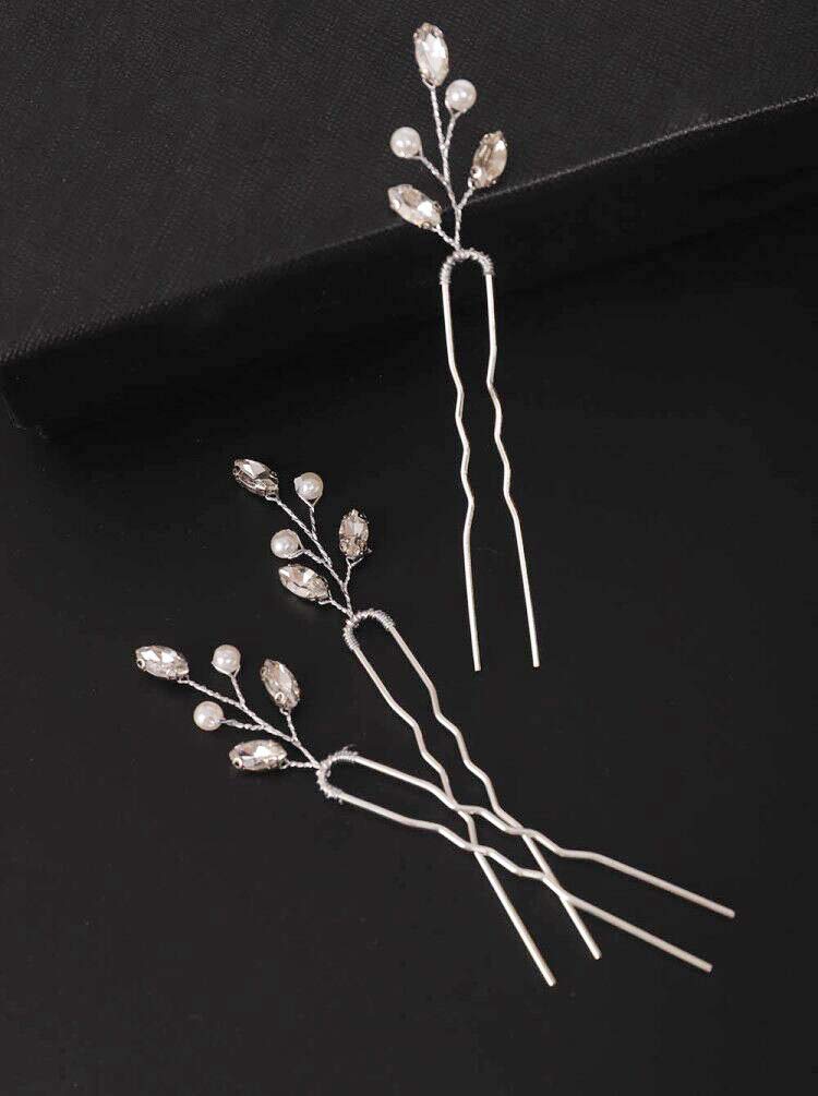 FXmimior 3 PCS Bridal Women Vintage Wedding Party Hair Pins Crystal Hair Accessories (Silver)