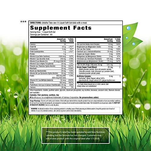 Only One Liquid-Gel Multi with Iron - 60 Liquid Softgels - Daily Essential Vitamins, Minerals, Antioxidants, Omega-3s & Green Super Foods