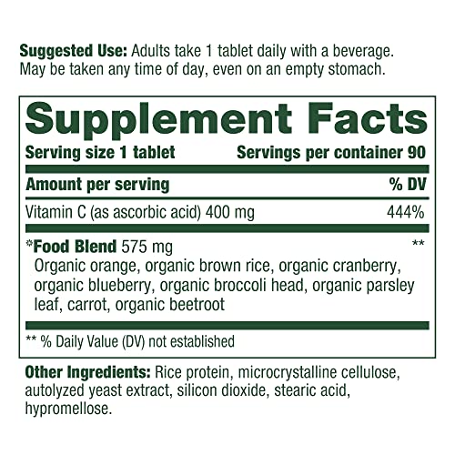Ultra C 400 mg - Vegan Immune Support Supplement with Vitamin C, Made with Real Food Including Broccoli, Carrot, Cranberry & Brown Rice, Gluten-Free, Kosher - 90 Tablets, 90 Servings