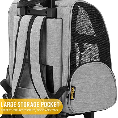 Deluxe Backpack Pet Travel Carrier with Double Wheels for Pets up to 10 Pounds - Black - Approved by Most Airlines