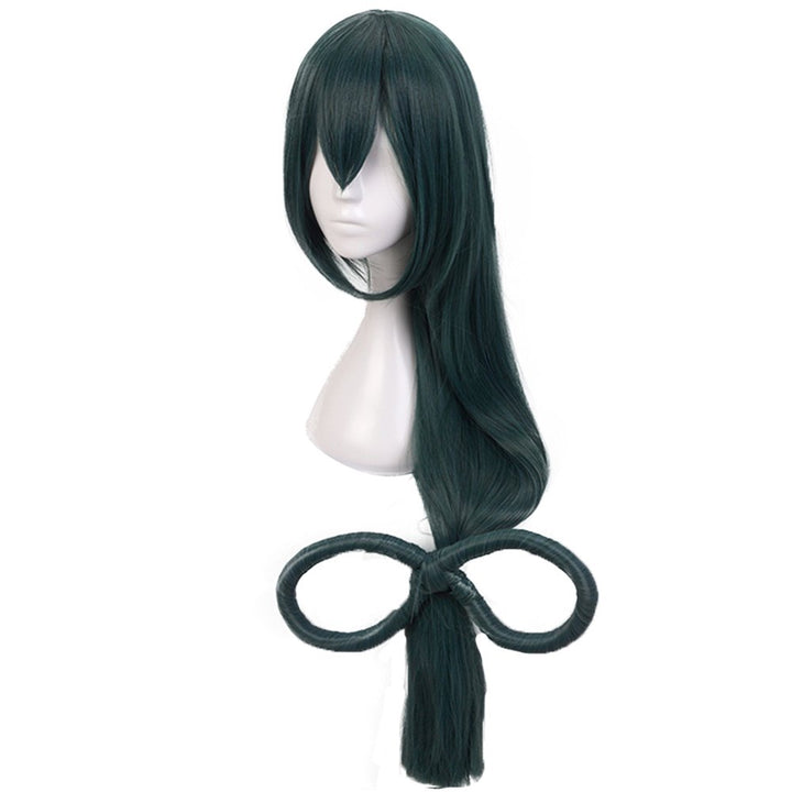 Hair Cap+Anime Cosplay Wig Dark Green Long Straight Synthetic Hair With Bow Wigs, Long Green Wig For Anime Cosplay Women, Colored Wigs Pelucas De Colores For Halloween Costume Party