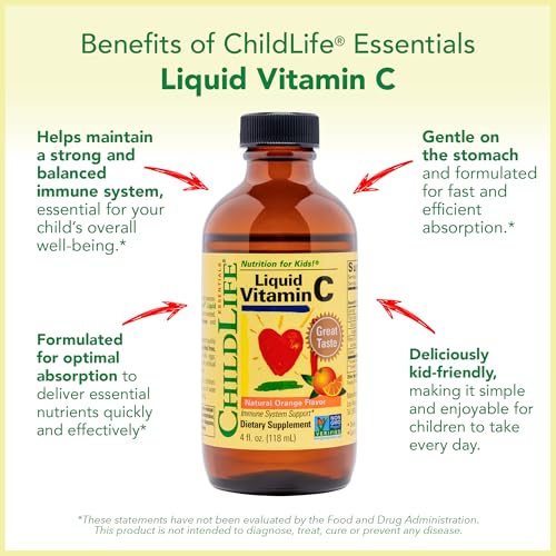 Liquid Vitamin C - Pure Vitamin C Liquid, Vitamin C for Kids, Liquid Supplement, Immune System Support, Great Taste - Natural Orange, 4 Fl Oz (Pack of 3)