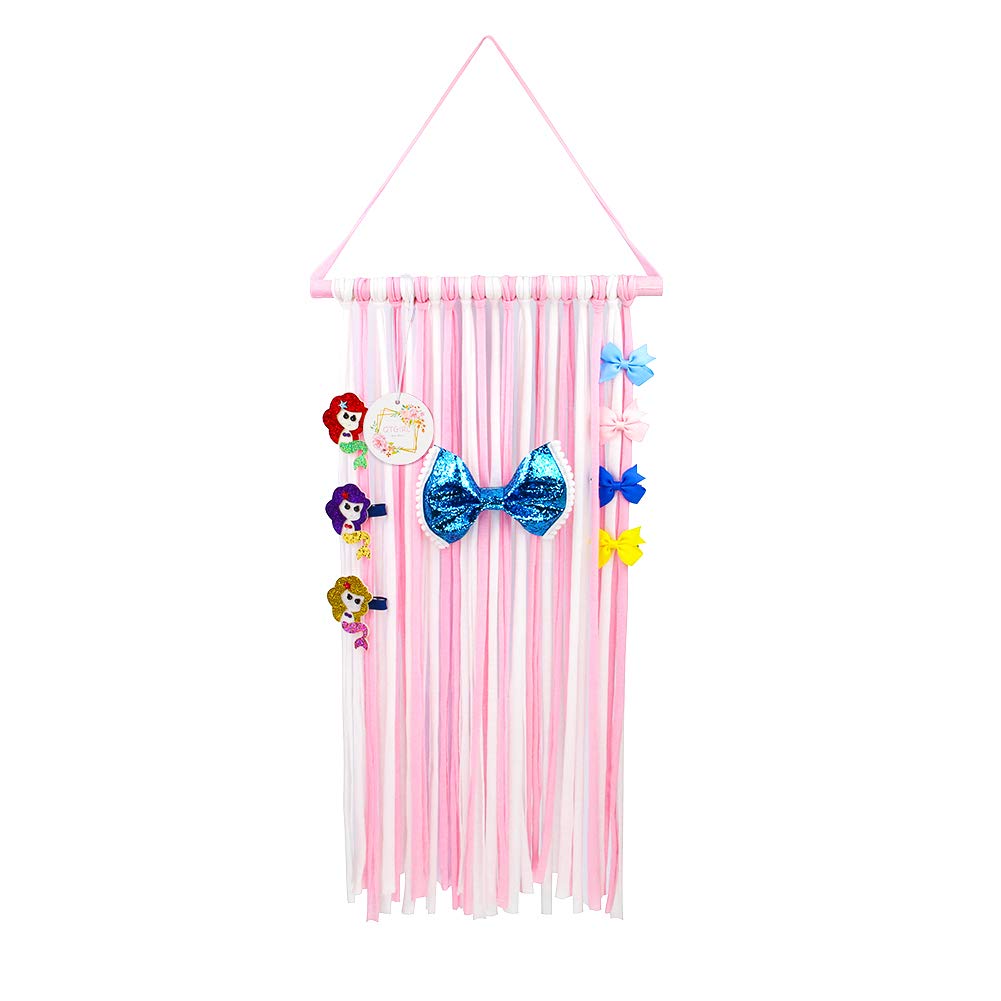 Baby Girls Hair Bow Holder 30 Long Bow Hanger Hair Clips Storage Organizer(Pink+White)