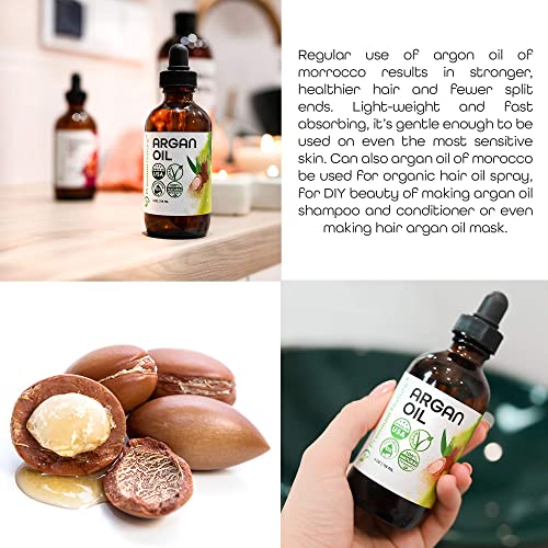 Argan Oil for Hair Virgin 100% Pure Cold Pressed Argon Oil Hair Serum For Hair Stimulate Growth for Dry and Damaged Hair Argan Oil for Skin Body Moisturizer Nails Protector 4 oz