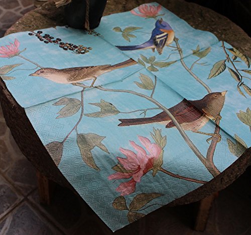 Paper Napkins, Alink Luncheon Party Napkins Serviettes Printed Birds 20 Count 2-Ply, 13 x 13 Inch