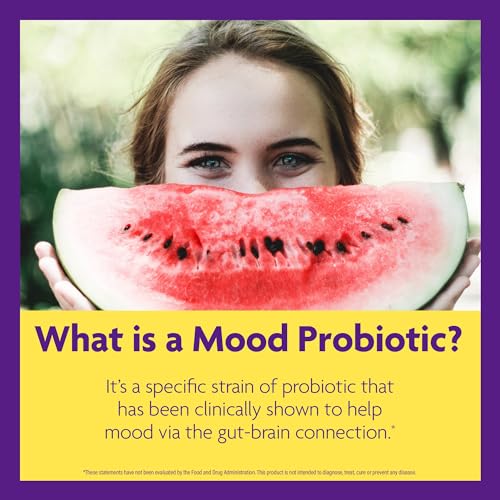 Mood Probiotic Supplement - Clinically Studied Digestive & Mood Probiotics for Women and Men with Lactobacillus helveticus Rosell-52ND & Bifidobacterium longum Rosell-175, 60 Capsules