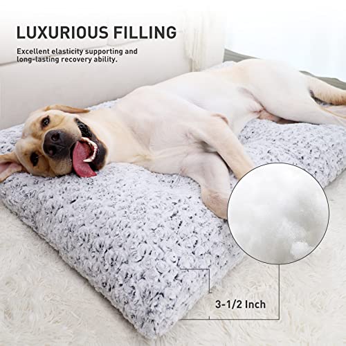 Washable Dog Bed Deluxe Plush Dog Crate Beds Comfy Kennel Pad Anti-Slip Pet Sleeping Mat for Large, Jumbo, Medium, Small Dogs Breeds, 35 x 23, Gray