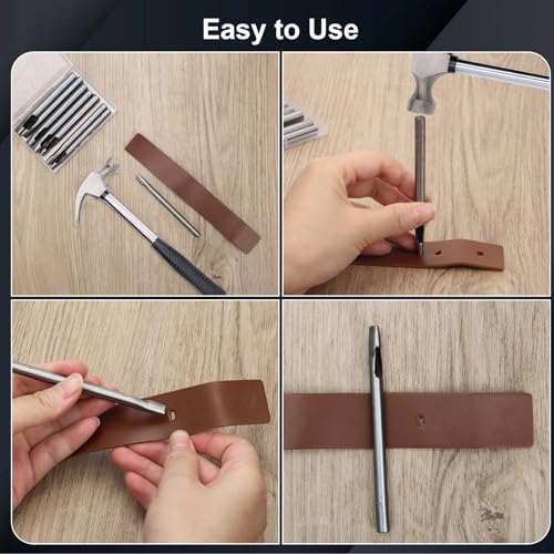 8 Size Oval Hole Punch for Leather 2mm-5mm, Leather Craft Punch Tools Set Hollow Punching Oval Belt Hole Cutter Tool for Watch Band, Belt, Leather Crafting with Storage Box