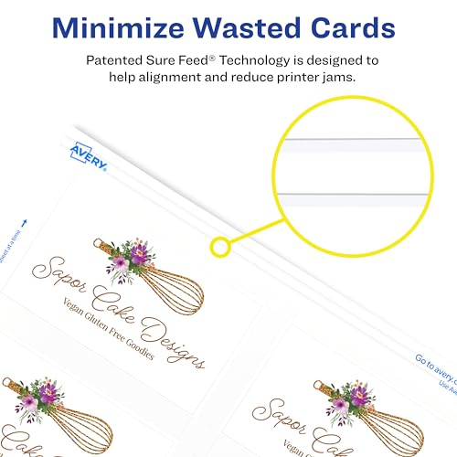 Avery Clean Edge Printable Business Cards with Sure Feed Technology, 2 x 3.5, White, 200 Blank Cards for Laser Printers (5871)