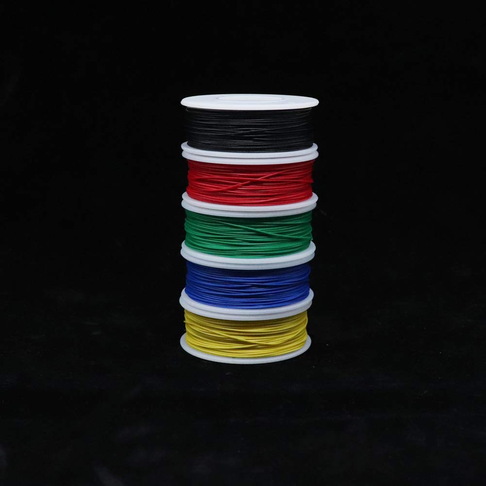 5pcs 164ft Copper Hookup Wire Kit Wrapping 30AWG Cable Jumper Wire Solid Core Tinned Copper Wrapping Wire 5 Color