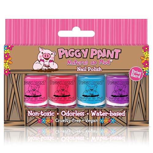 | 100% Non-Toxic Girls Nail Polish | Safe, Cruelty-free, Vegan, & Low Odor for Kids | Barn Box Set (4 Polish Gift Set)
