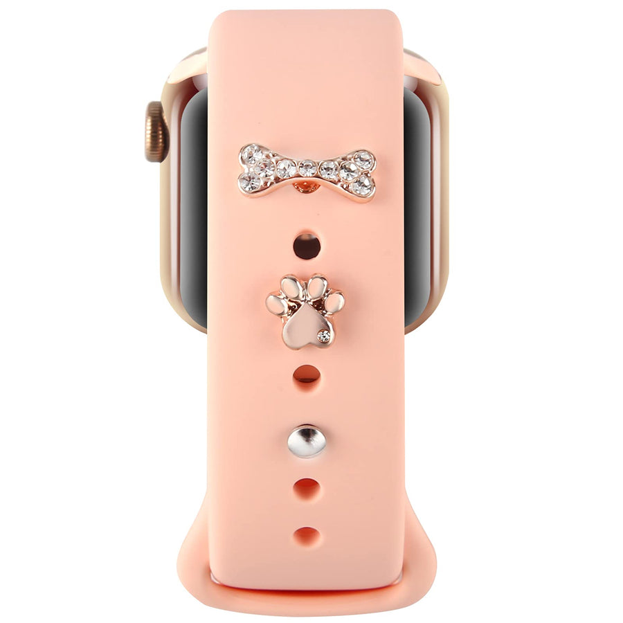 Watch-Band-Decorative-Charms Compatible for Iwatch Series 6 5 4 3 2 1 Metal Decorative Rings Loops for SmartWatch Band 38mm 40mm 42mm 44mm Silicone Watch Band-Accessories-Charms (Paw Set)