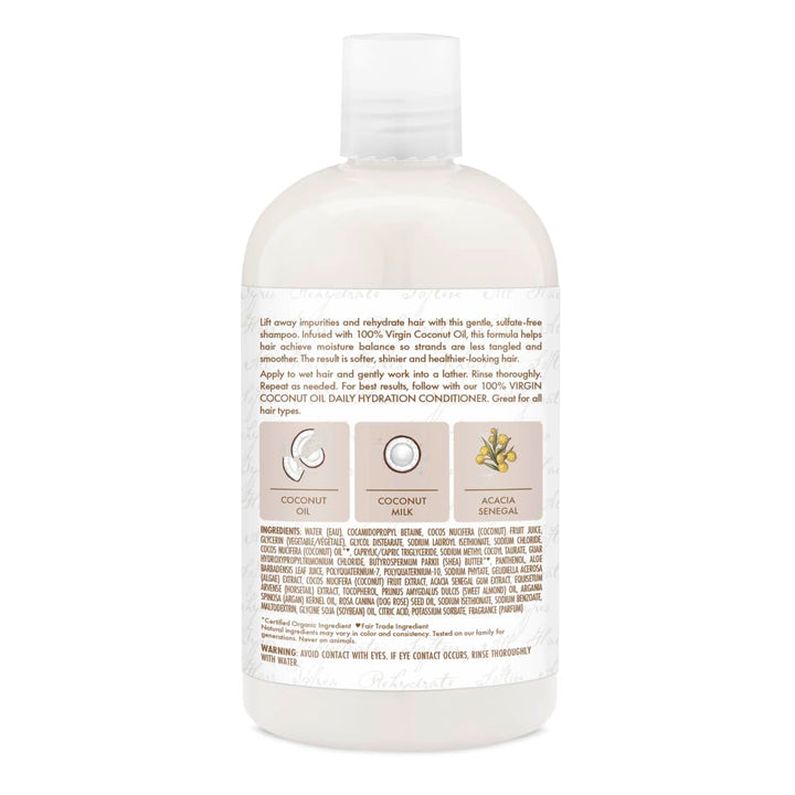Daily Hydration Shampoo 100% Virgin Coconut Oil for All Hair Types Sulfate-Free 13 oz