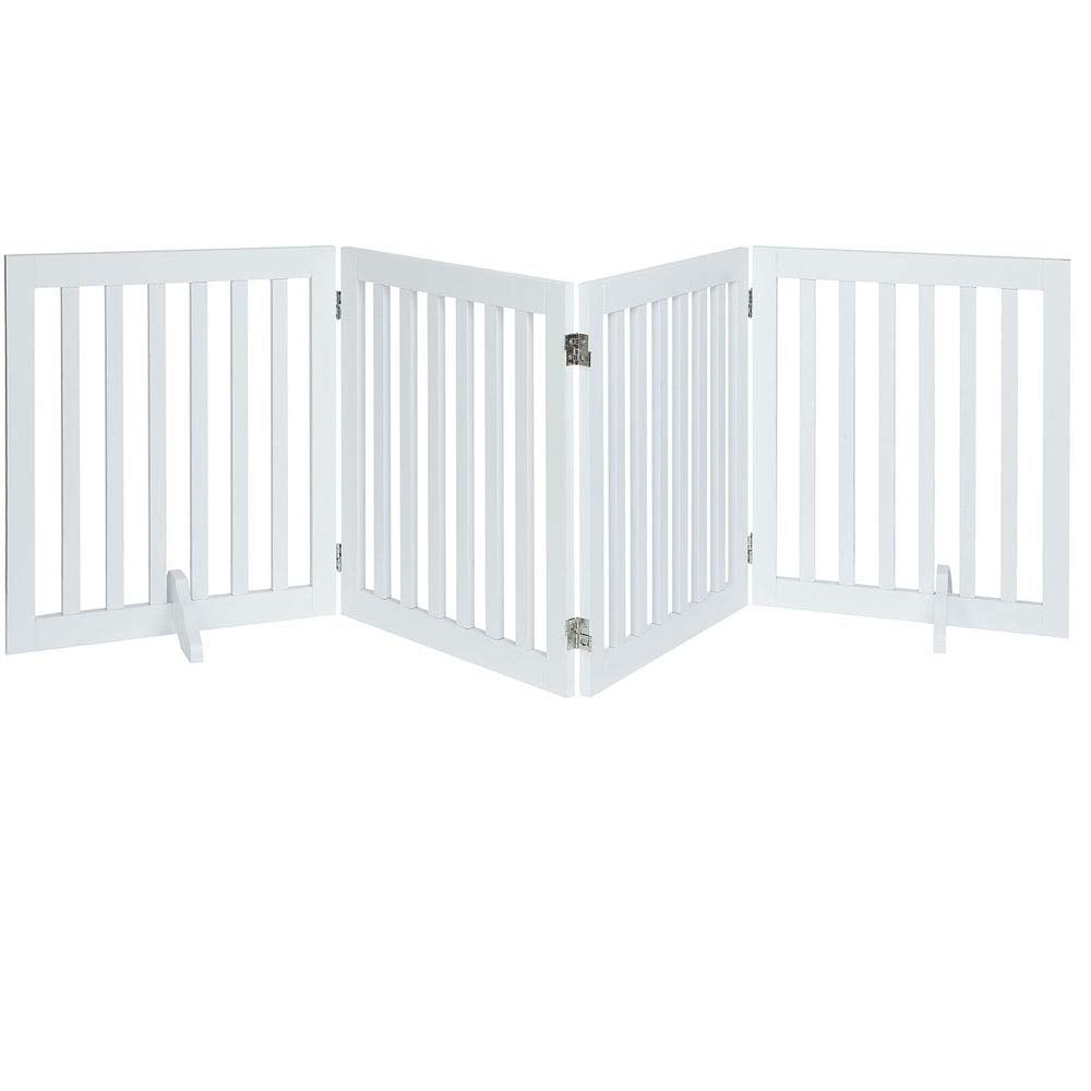 24”H Free Standing Pet Gate for Dog Cat, Wooden Dog Gates for Doorway, Stairs, Step Over Foldable Pet Fence for The House, Expandable Dog Barrier, Indoor Use, White