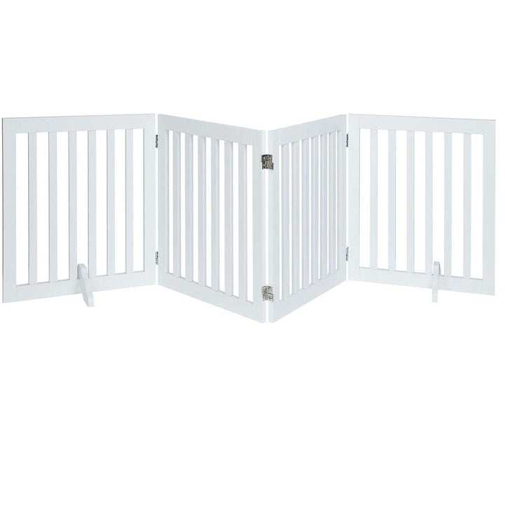 24”H Free Standing Pet Gate for Dog Cat, Wooden Dog Gates for Doorway, Stairs, Step Over Foldable Pet Fence for The House, Expandable Dog Barrier, Indoor Use, White