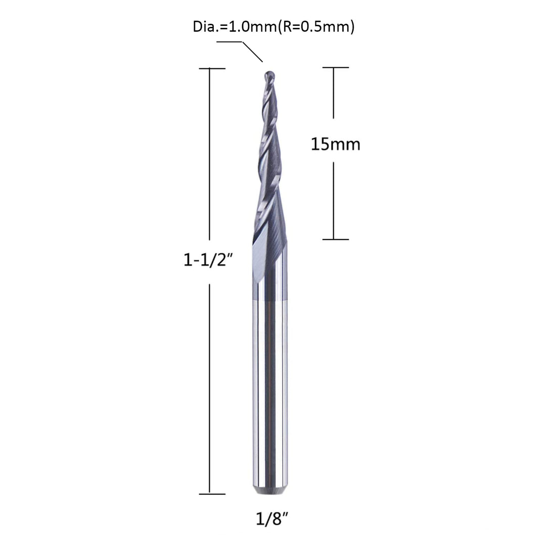 5Pc/Pack Tapered Cone 1/8 End Mills 0.5MM Cutting Radius(1.0mm Diameter) 3D Wood Engrave CNC Router Bits Tools