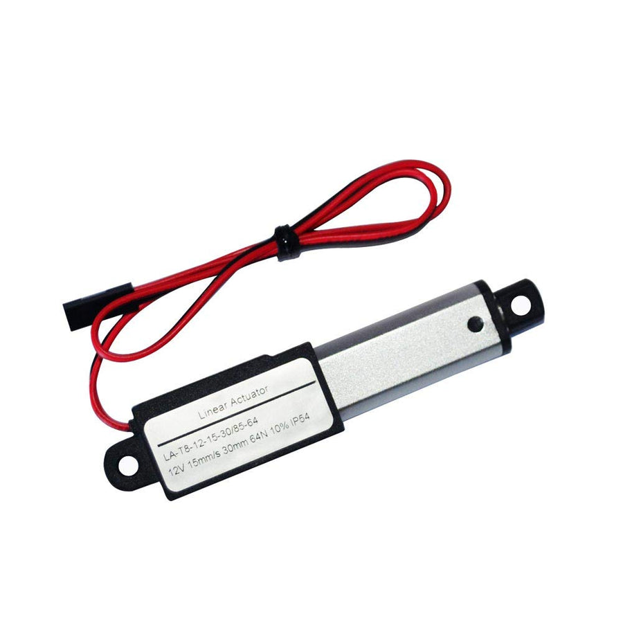 Micro Linear Actuator with Limit Switches 12V DC, 64N, 30mm Stroke 1.2 with Mounting Brackets