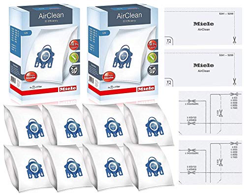 GN AirClean 3D Efficiency Vacuum Cleaner Bags - 2 Boxes - Includes 8 Genuine Airclean GN Bags + 2 Genuine Super Air Clean Filter + 2 Genuine Pre-Motor Protection Filters