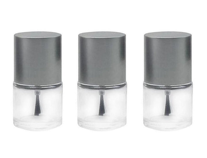 Silver Lid: 5Pcs 10Ml Round Shaped Empty Glass Nail Polish Clear Bottles-Nail Manicure Top Coat Varnish Cosmetic Jars with Cap and Soft Brush (Silver Lid)