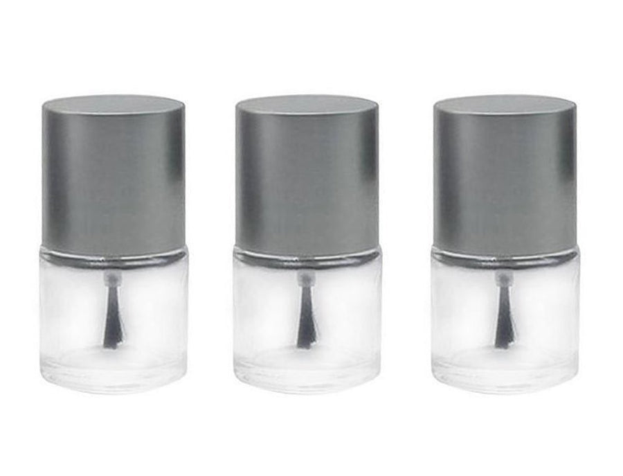 Silver Lid: 5Pcs 10Ml Round Shaped Empty Glass Nail Polish Clear Bottles-Nail Manicure Top Coat Varnish Cosmetic Jars with Cap and Soft Brush (Silver Lid)