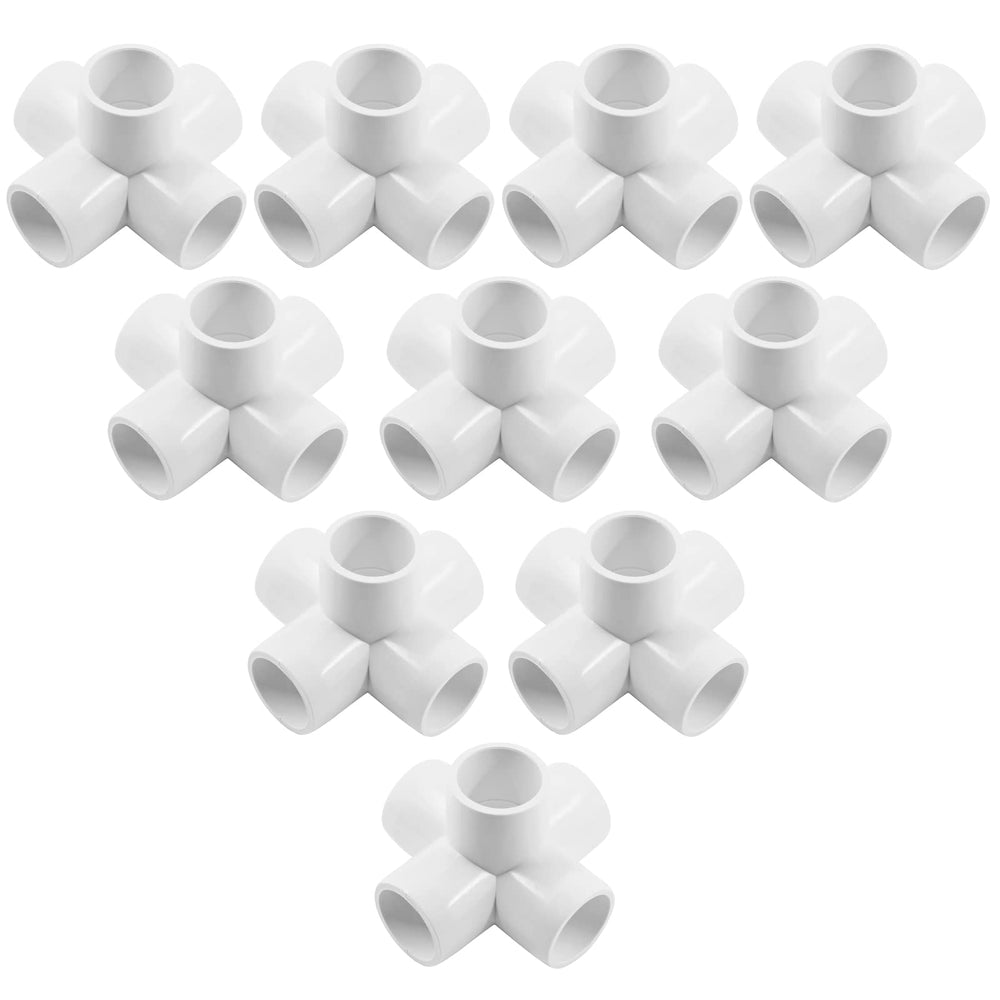 Zorveiio 3/4 Inch 5 Way PVC Fittings PVC Pipe Fittings, PVC Elbow SCH 40 PVC Fittings PVC Pipe Connectors for Furniture Building PVC Structures - White, 10 Packs