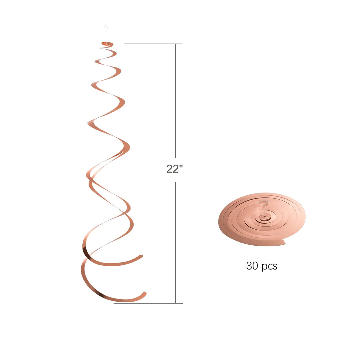 Rose Gold Hanging Swirl Decorations Plastic Streamers Foil Swirls Ceiling Decorations Wedding Baby Shower Birthday Party Decorations, Pack of 30