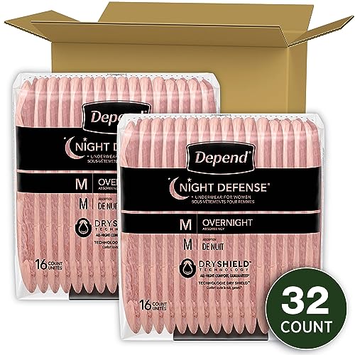 Night Defense Incontinence Underwear for Women, Disposable, Overnight, Medium, Blush, 32 Count (Packaging May Vary)