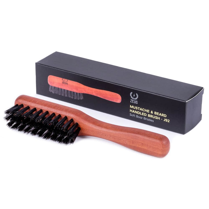 Boar Bristle Beard & Mustache Handled Brush for Men, Soft Bristles, Travel Beard Care Brush with Handle (Made in Germany) J92