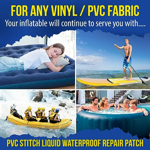 Liquid Repair Patch for Air Mattresses, Waterbeds, Glue Inflatable Boats, Rafts, ISUPs, Above-Ground Pools, Bouncy Houses, Hot Tubs, Air Tracks, Works on Blow up PVC & PU Inflatables