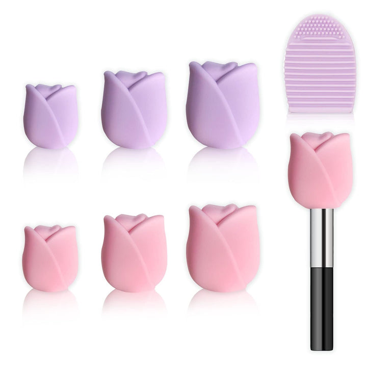6 Pack Makeup Brush Holder Size 3 Silicone Makeup Brush Travel Makeup Brush Cover Reusable Makeup Brush Protector Protective Brush Makeup Organizer Comes with Makeup Brush Cleaning Pad