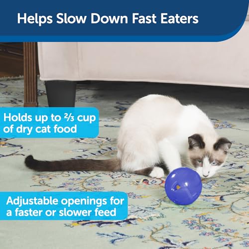 Slimcat Slow Feeder Ball for Cats - Interactive Puzzle Game for Your Cat - Fill with Food and Treats - Great for Indoor Play for Kittens and Adult Cats, Portion Control and Fast Eaters (Blue)