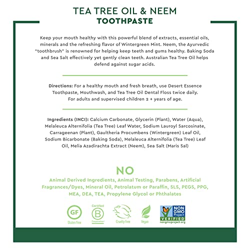 Natural Tea Tree Oil and Neem Toothpaste, Wintergreen,6.25 Oz, Pack of 3